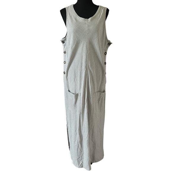 Peck & Peck Linen Blend Lagenlook Striped Maxi Dress with Button Detail Size XL - Picture 1 of 9